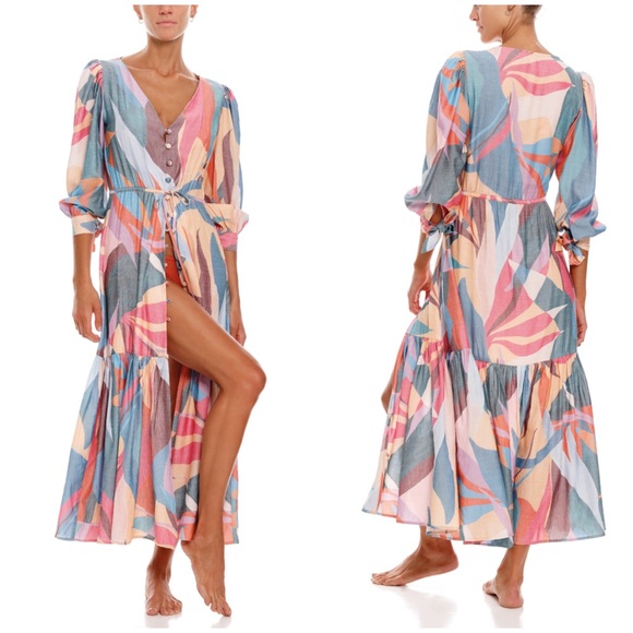 Boamar Dresses & Skirts - Boamar Zain Collage Leaves Cover Up Dress Size Medium